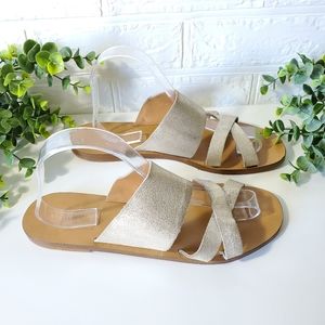 - J.Crew Bali Gold Metallic Slip on Leather Sandals